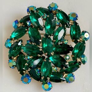 Emerald Green Crystal Cluster Brooch - Women Jewelry Vintage